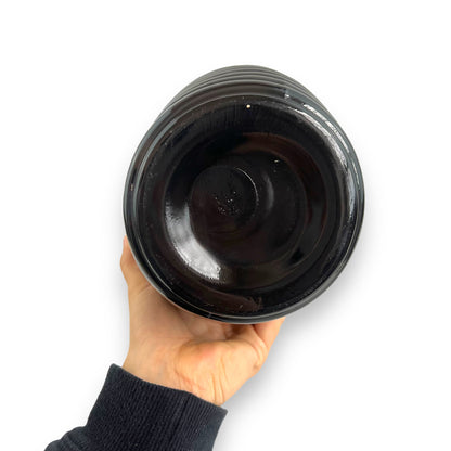 Black 1980s ribbed glass vase