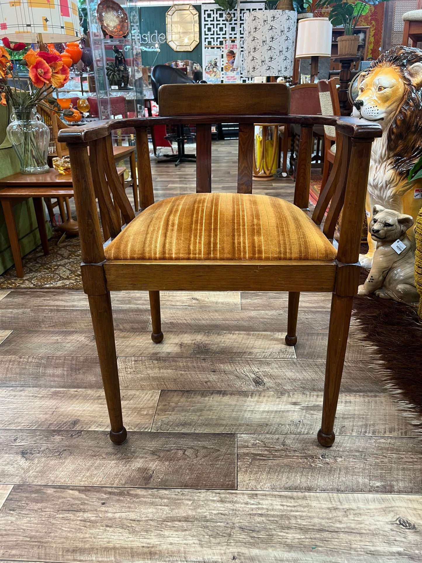 Timber Barrel Back Armchair with Mustard Velvet Seat