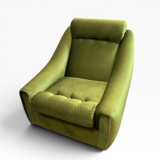 Dana Furniture Armchair | Olive Green Velour | Mid Century Modern Lounge Chair