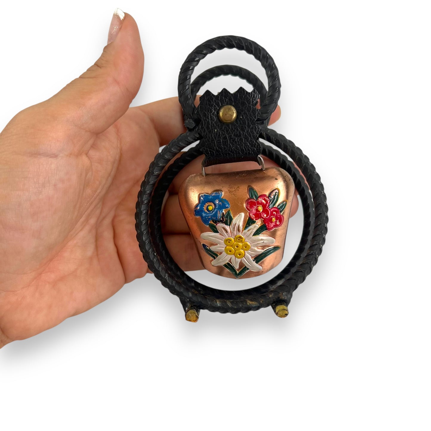 Napkin Holder with Hand-Painted Brass Cow Bell