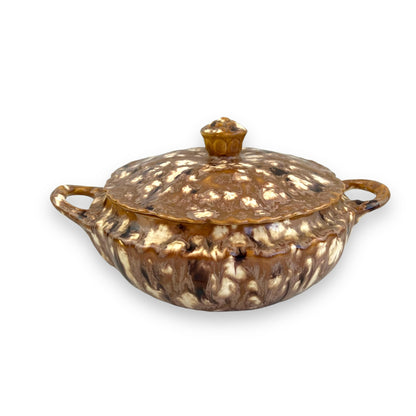 Brown and white glaze drip baking dish with hot pot stand