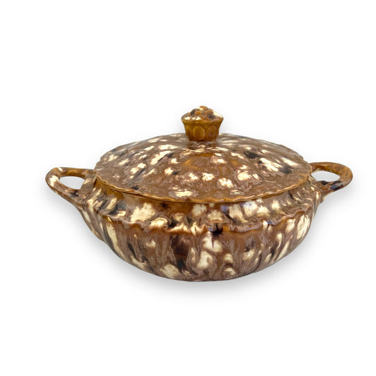 Brown and white glaze drip baking dish with hot pot stand