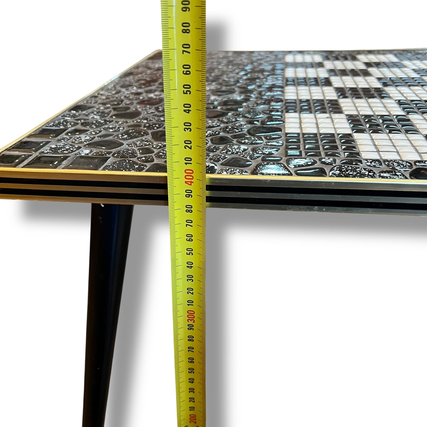 Black & White Mosaic Tile Coffee Table with Tapered Legs