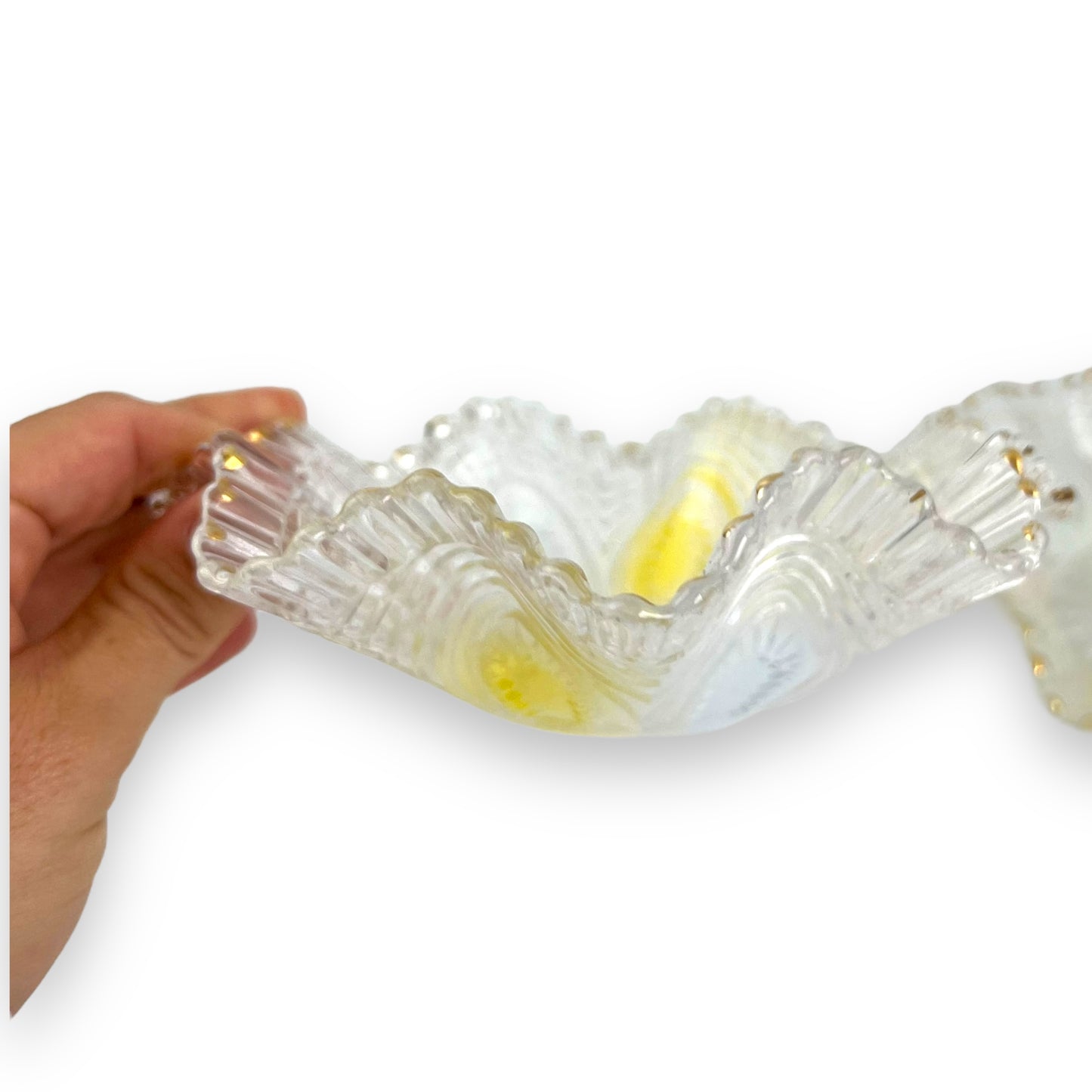 Pastel and gold rim, wavy top nibble dish set of 2 - Depression Glass