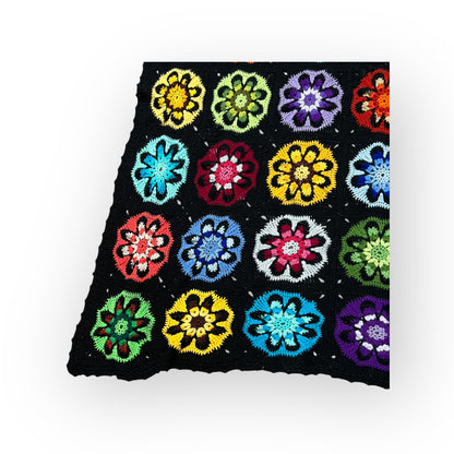 Bright Multicolour Flower Motif Crochet Blanket