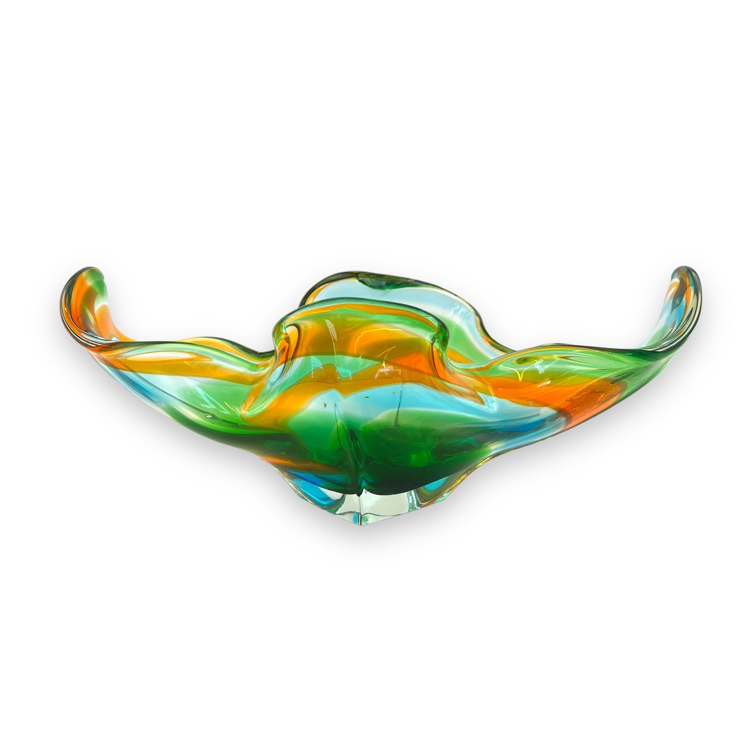 Green Orange & Blue Art Glass Vase
