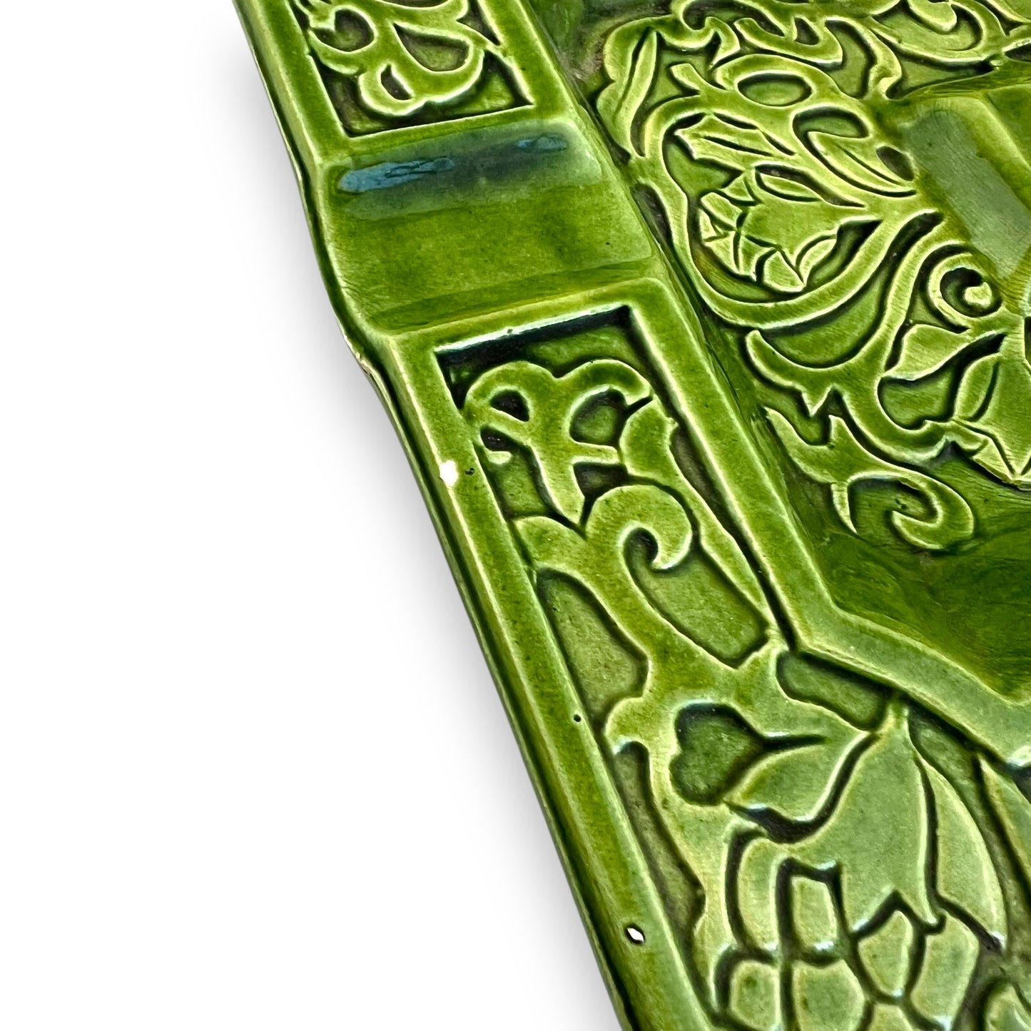 Green Ornate Pattern Ceramic Ashtray - Made in Japan