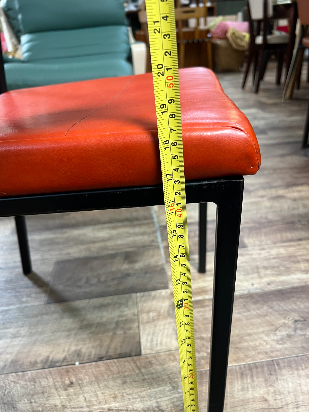 Orange Vinyl Dining Chair – Black Metal Frame