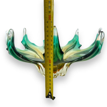 Green and amber yellow large Art Glass bowl