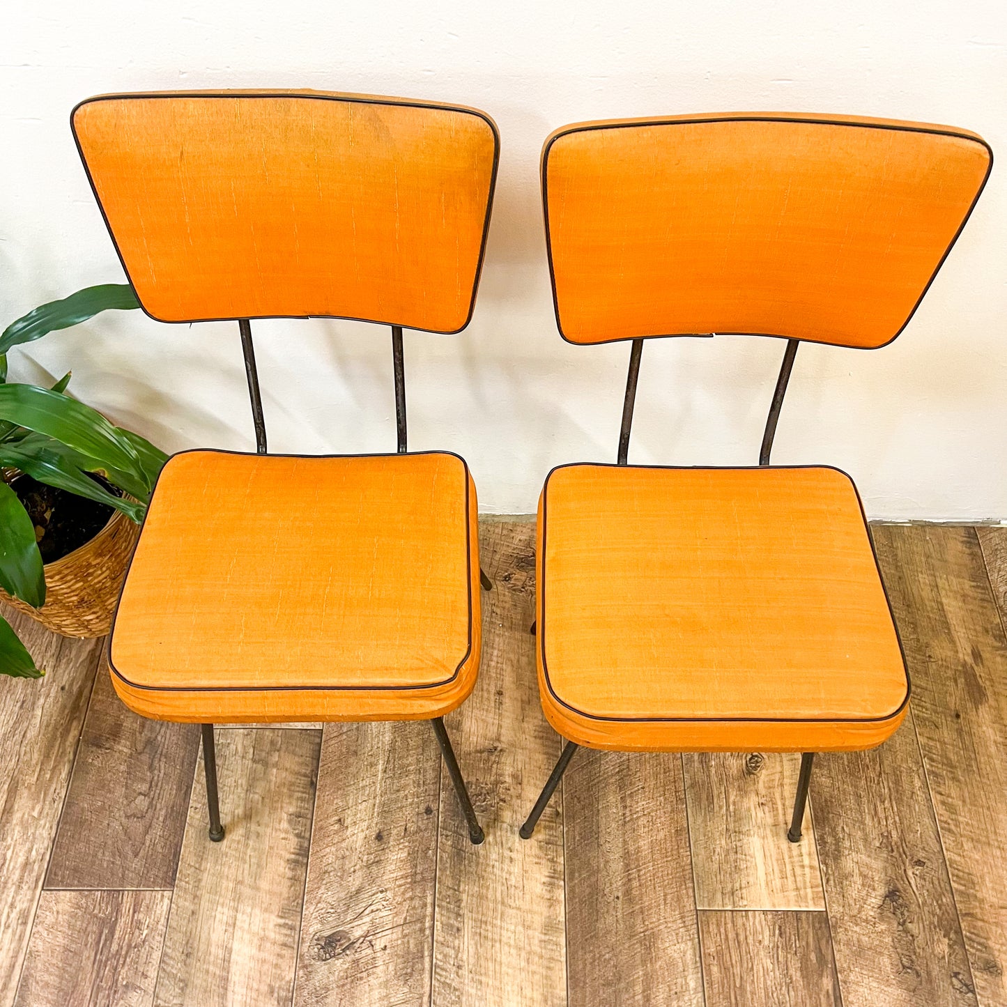 Retro Orange Chairs with black steel legs set of 2