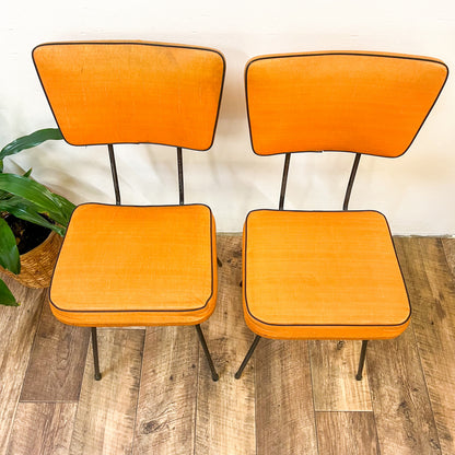 Retro Orange Chairs with black steel legs set of 2