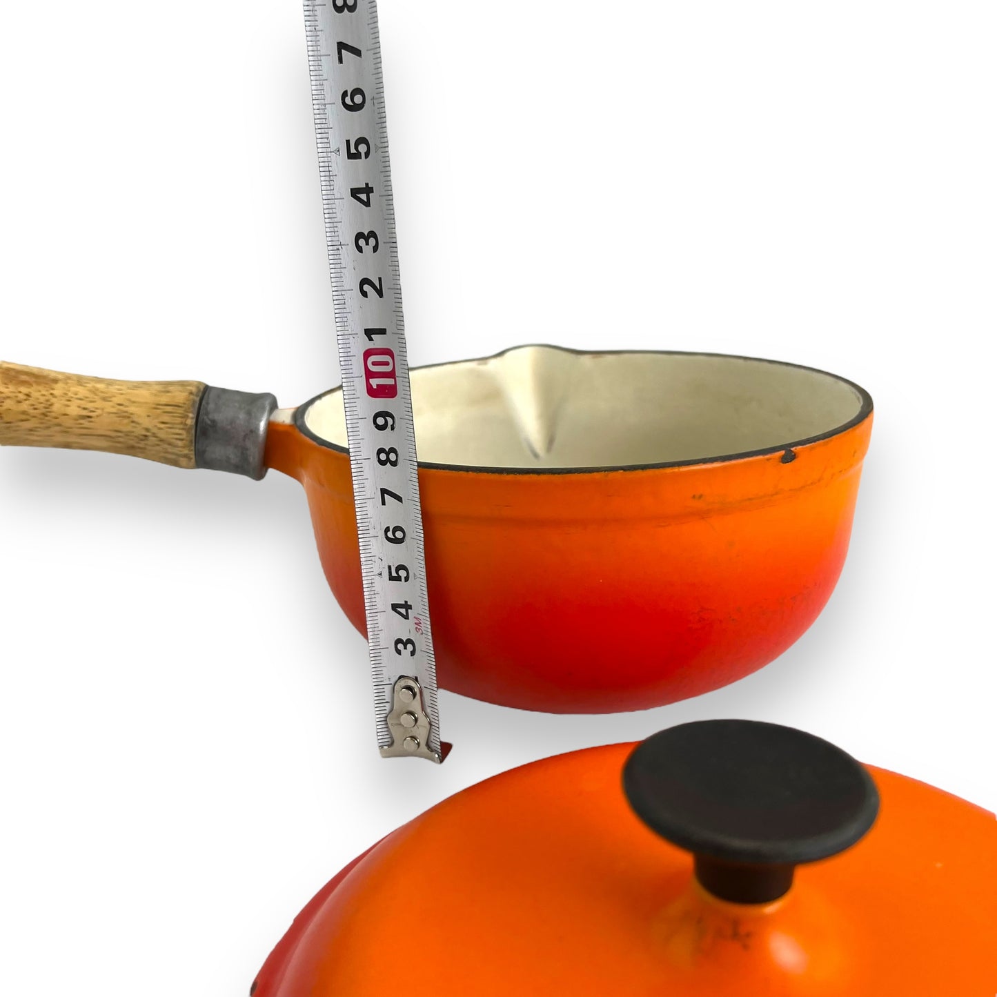 Orange wooden handle Saucepan Pot with Spout