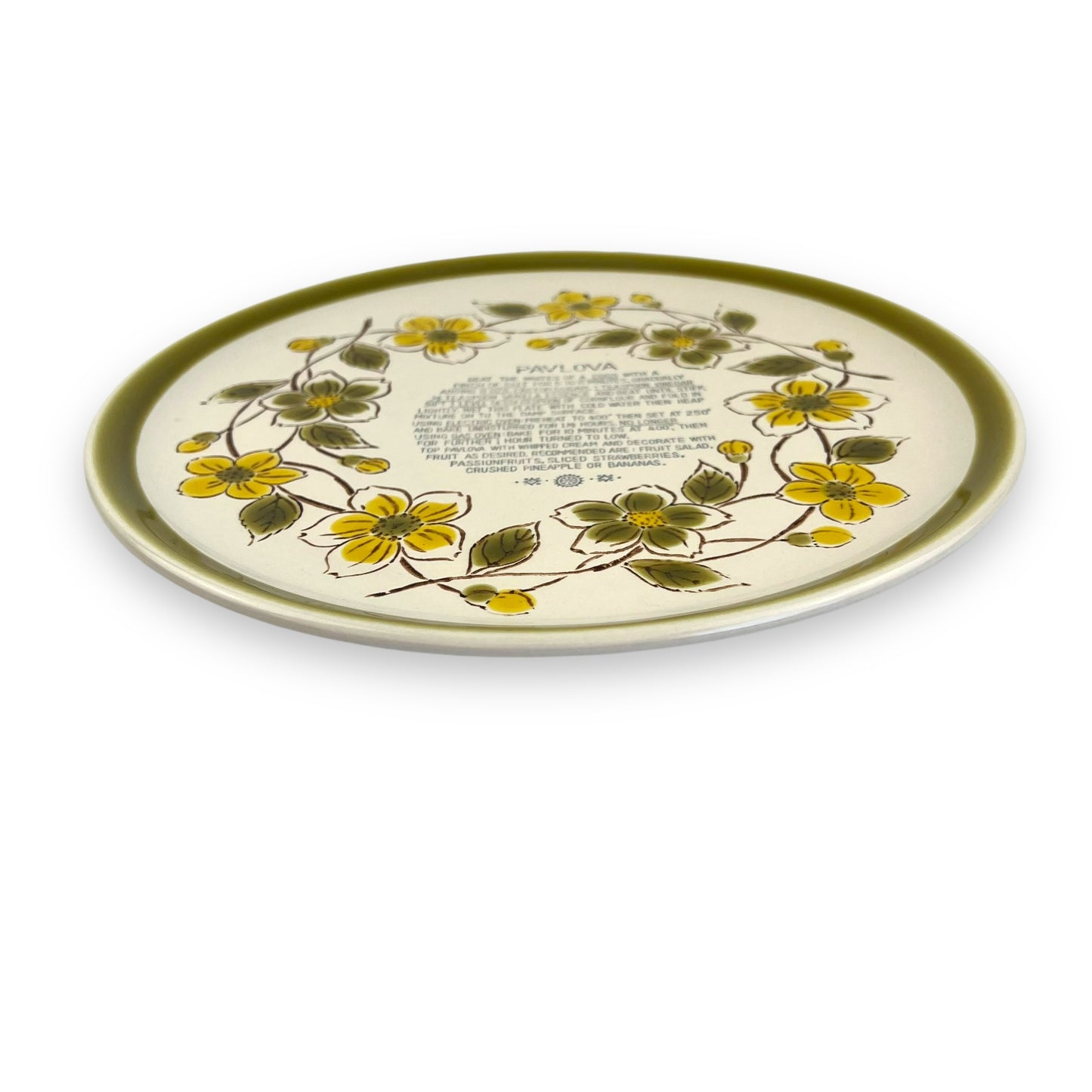 Yellow & Green Flower Suzukastone Pavlova Recipe Plate - Made in Japan