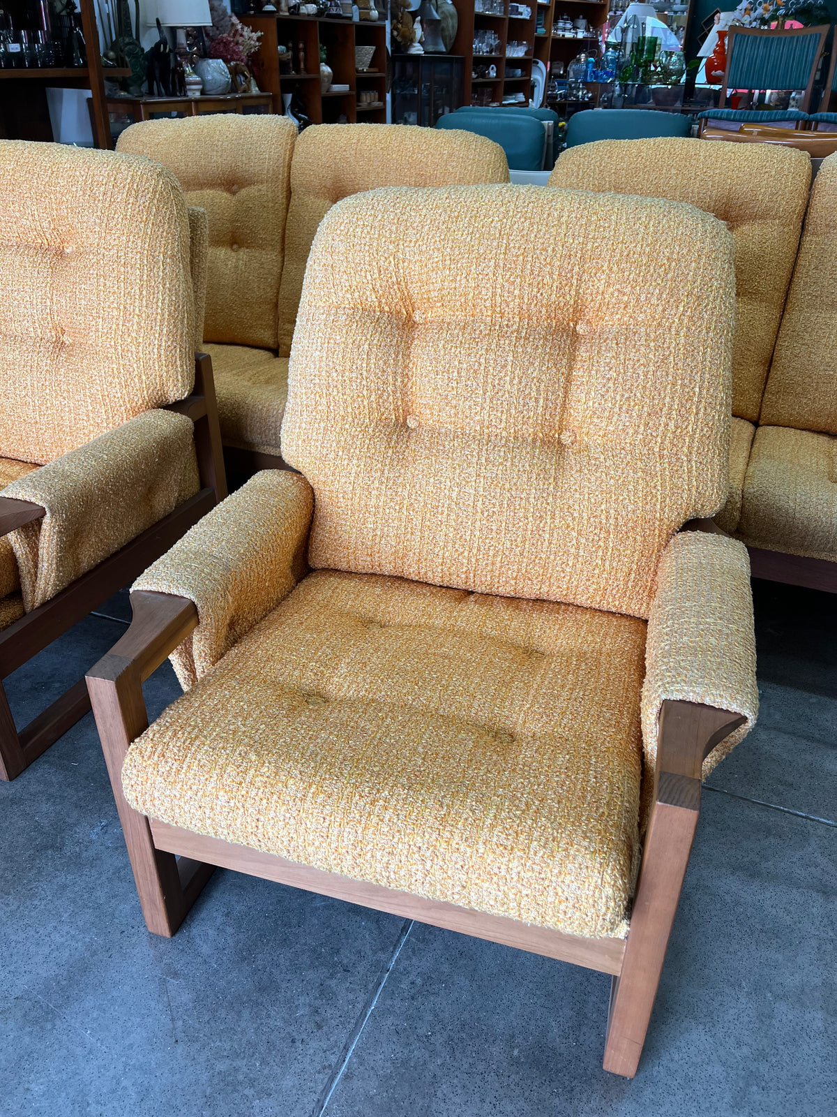 Mustard Yellow Bouclé Timber Lounge Chair