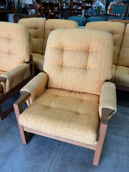 Mustard Yellow Bouclé Timber Lounge Chair