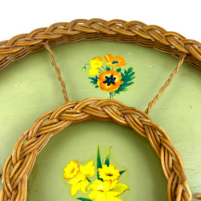 Green cane sectioned basket round tray