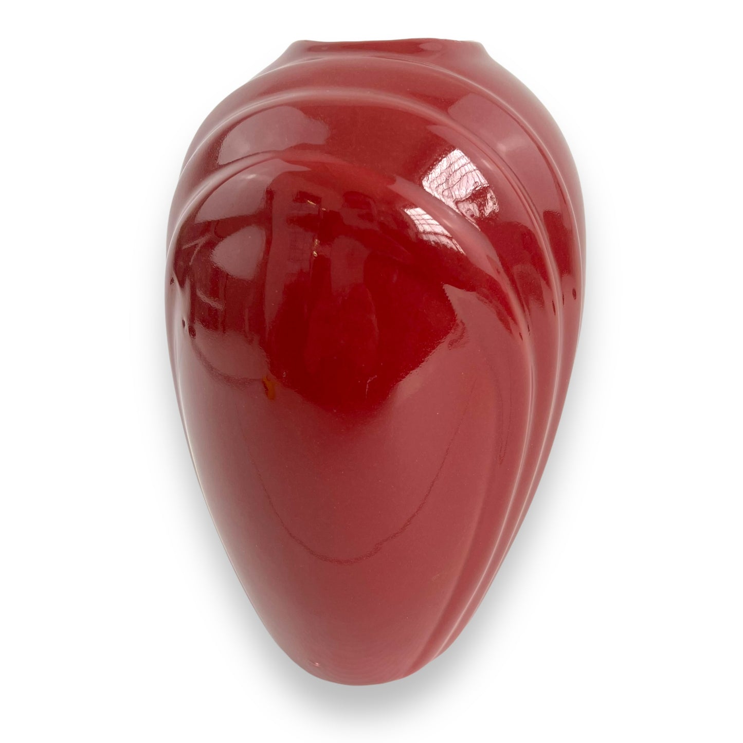 Maroon ribbed 80s ceramic vase