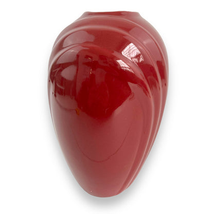 Maroon ribbed 80s ceramic vase