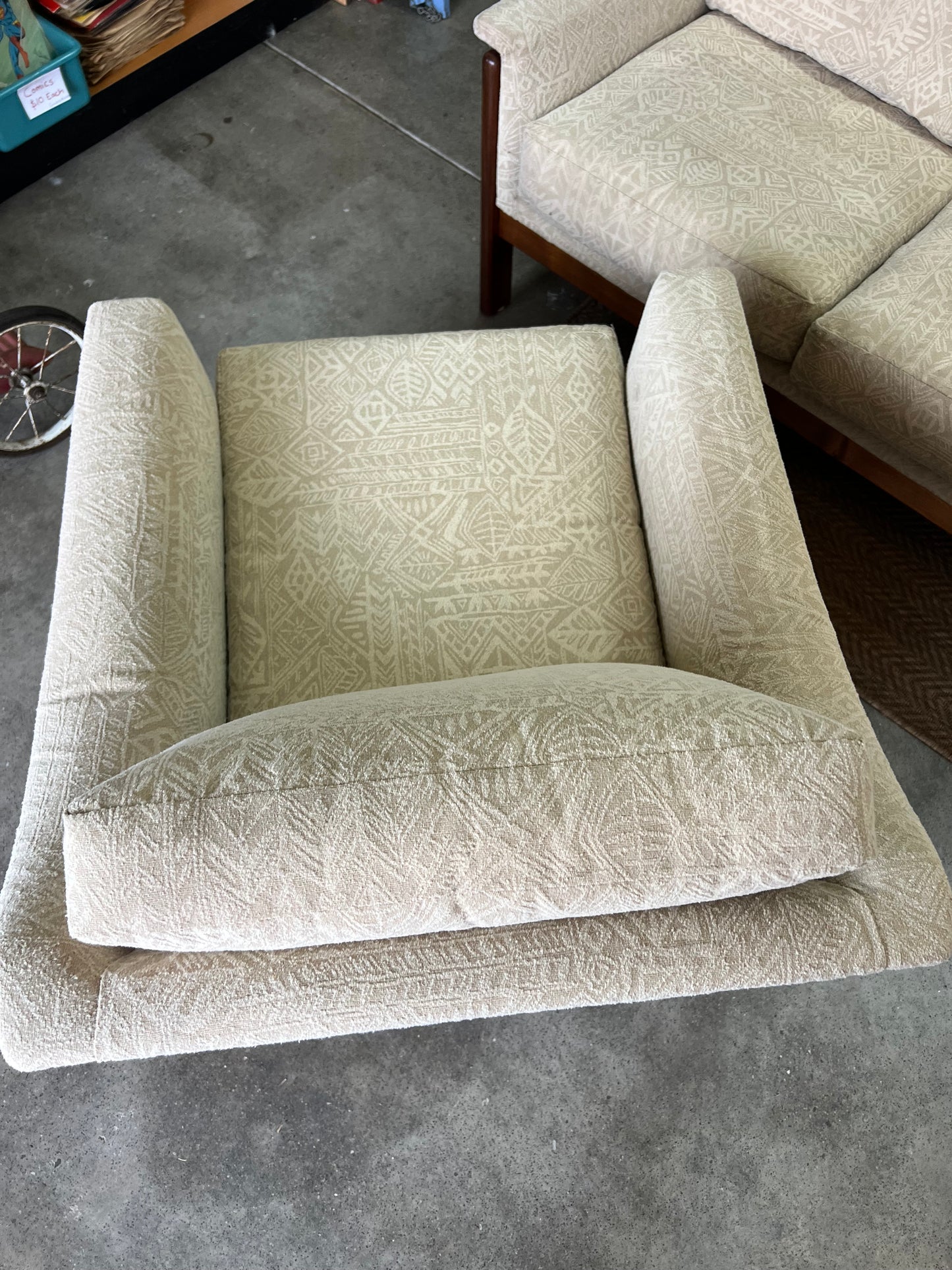 1. Danish Deluxe Single Lounge Chair Cream Patterned Upholstery