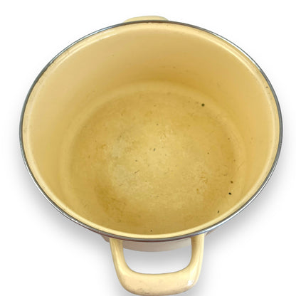 Orange and brown stripe cream coloured enamel cooking pot large