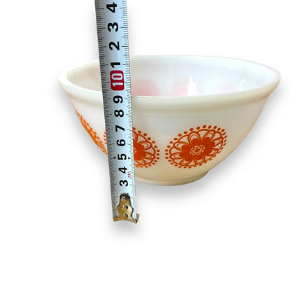Retro White Glass Mixing Bowl with Orange Floral Pattern