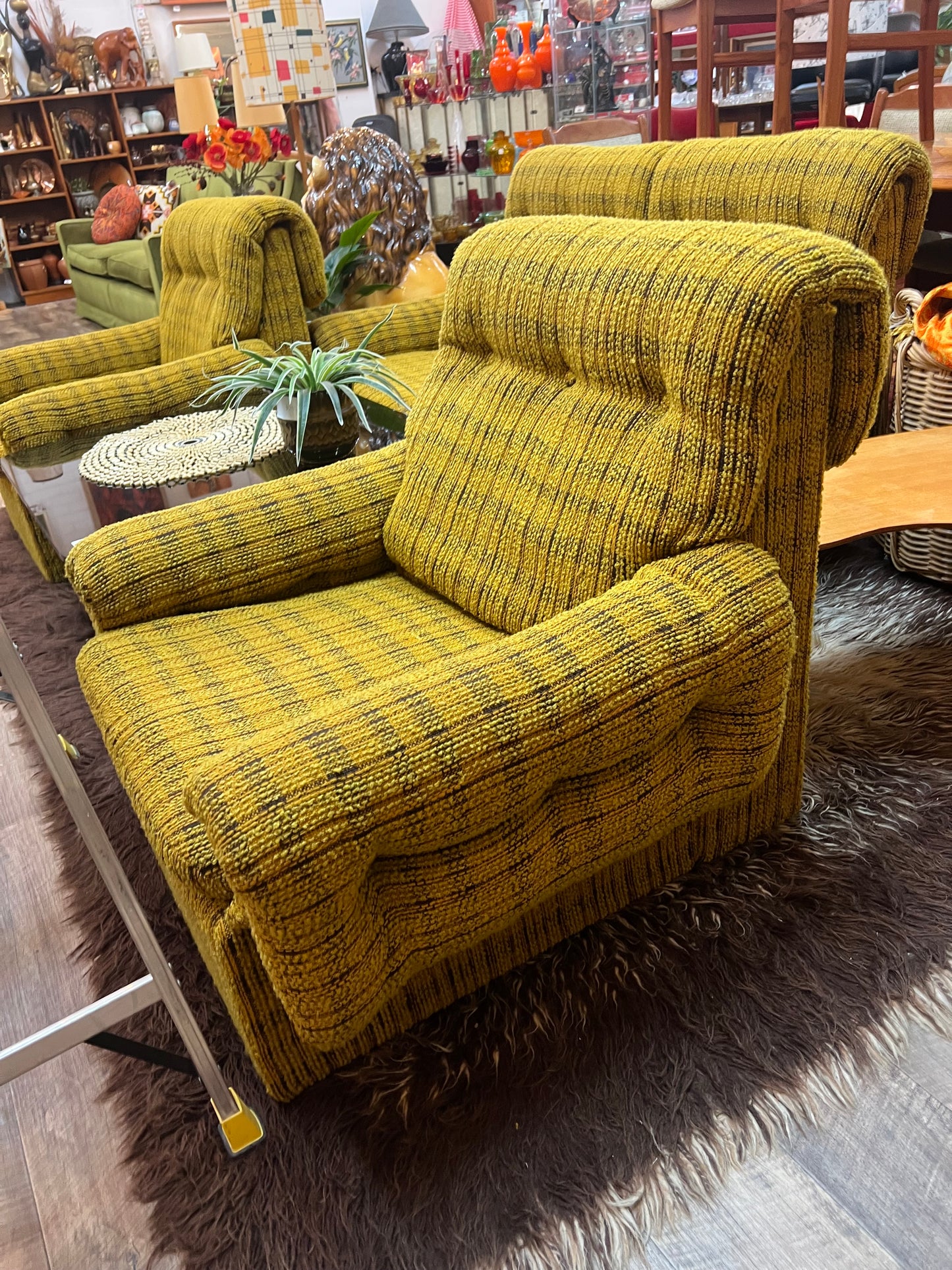 1970s Mustard Yellow Textured Fabric Armchair
