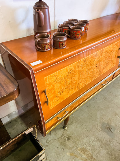 Burl Wood Sideboard with Display Cabinet