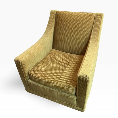 #2 Olive Green Armchair  with stripe patterned upholstery