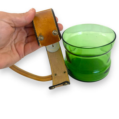 Green Glass Ice Bucket with Leather Lionhead Strap