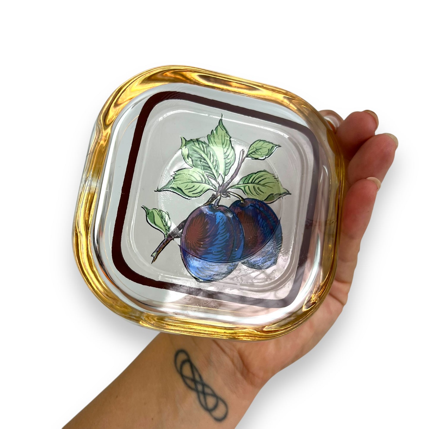 Gold rim round edge square glass fruit bowls set of 2