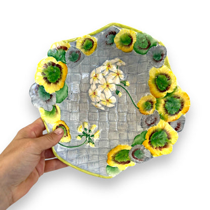 “Gera” Hand Painted Royal Winton England Basket weave Yellow flower ceramic bowl