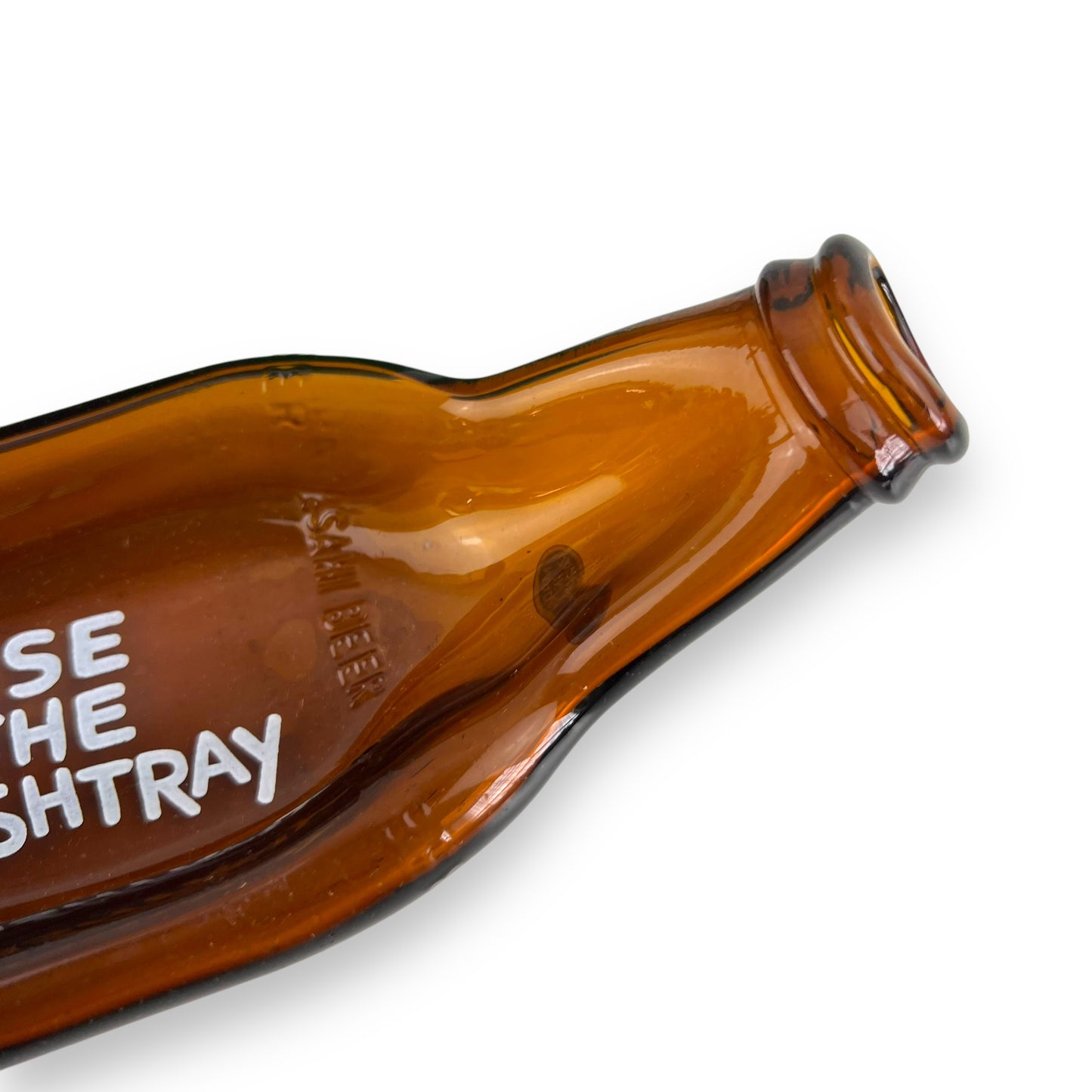 Flattened Bottle Ashtray – 1970s Brown Glass with Original Box