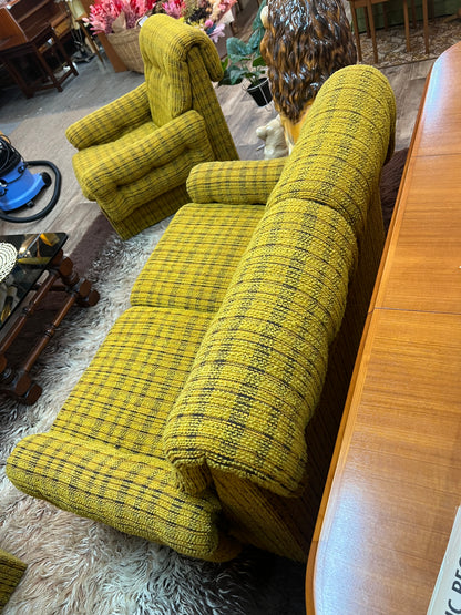 1970s Mustard Yellow Textured Fabric 2-Seater Lounge