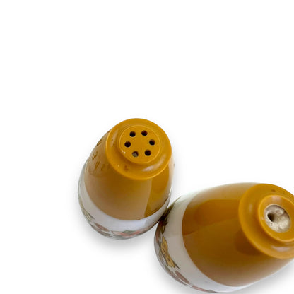 Salt & Pepper Shakers – Floral Design with Mustard Yellow Tops