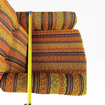 VanderOza Mid-Century Armchair in Original yellow, orange and brown Textured wool Stripe Upholstery