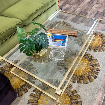 Pierre Vandel Paris Lucite & Brass Two-Tier Coffee Table