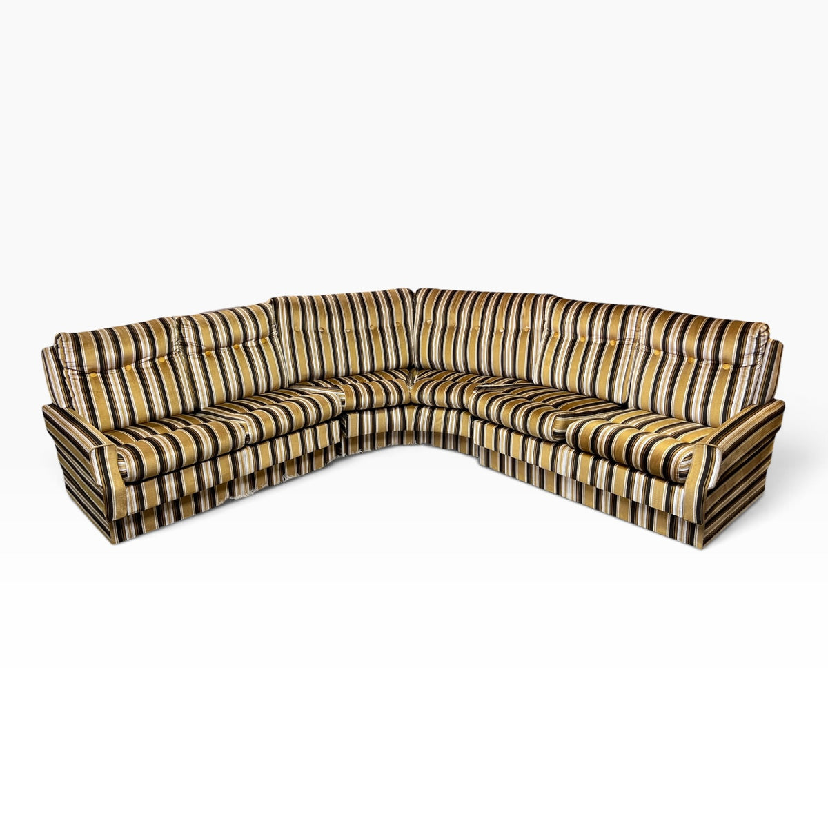 Mustard, Black & Cream Striped Velour Corner Lounge Suite