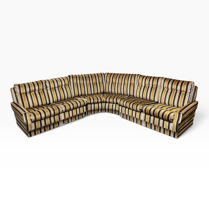 Mustard, Black & Cream Striped Velour Corner Lounge Suite