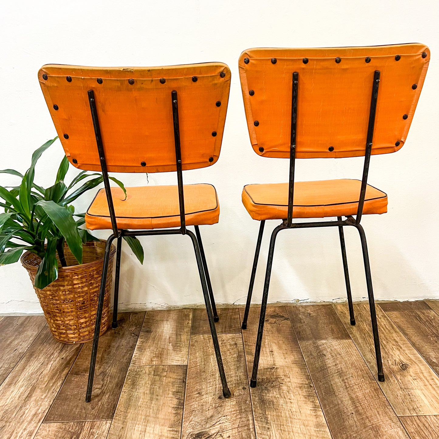 Retro Orange Chairs with black steel legs set of 2