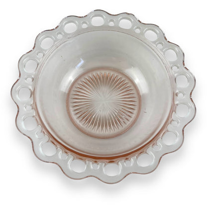 Pink Glass Bowl Lace Cutout Edge
