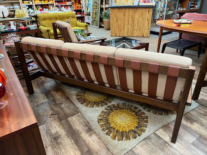 Mid-Century Modern Timber & Leather Three-Seater Lounge