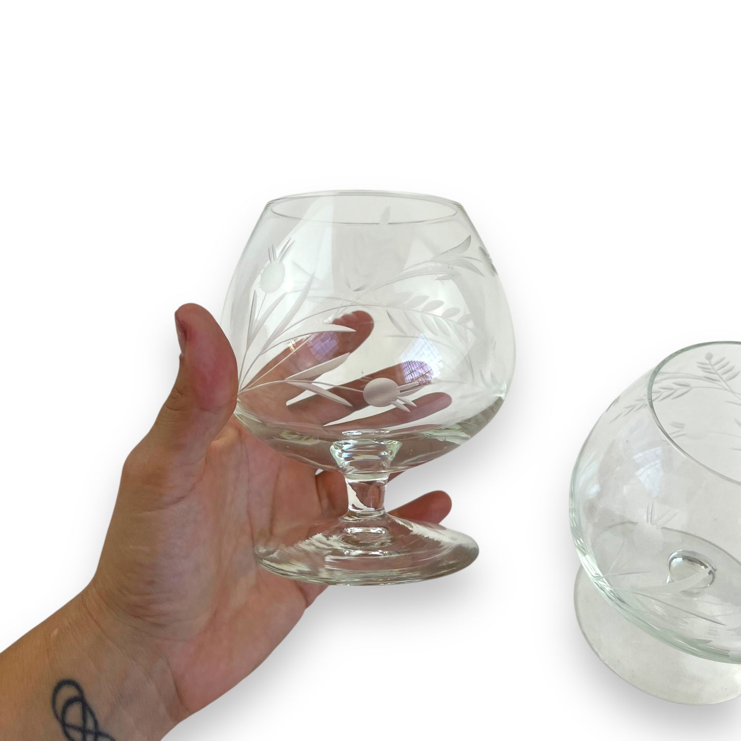 Set of 2 Brandy Snifter Glasses with etched wheat pattern