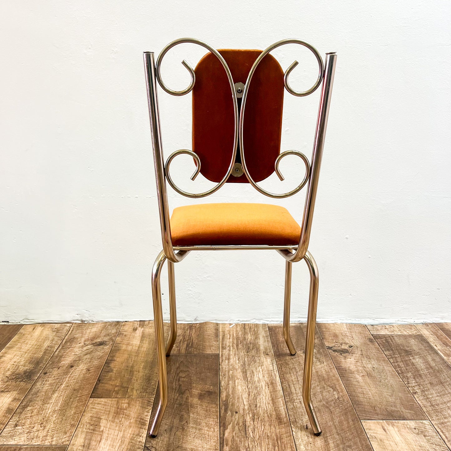 Vintage Burnt Orange Swirl Brass Chair