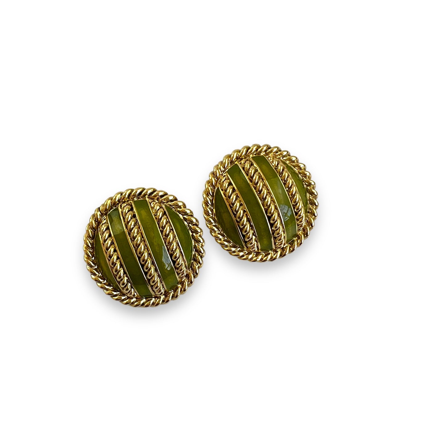 Green & Gold Round Clip On Earrings