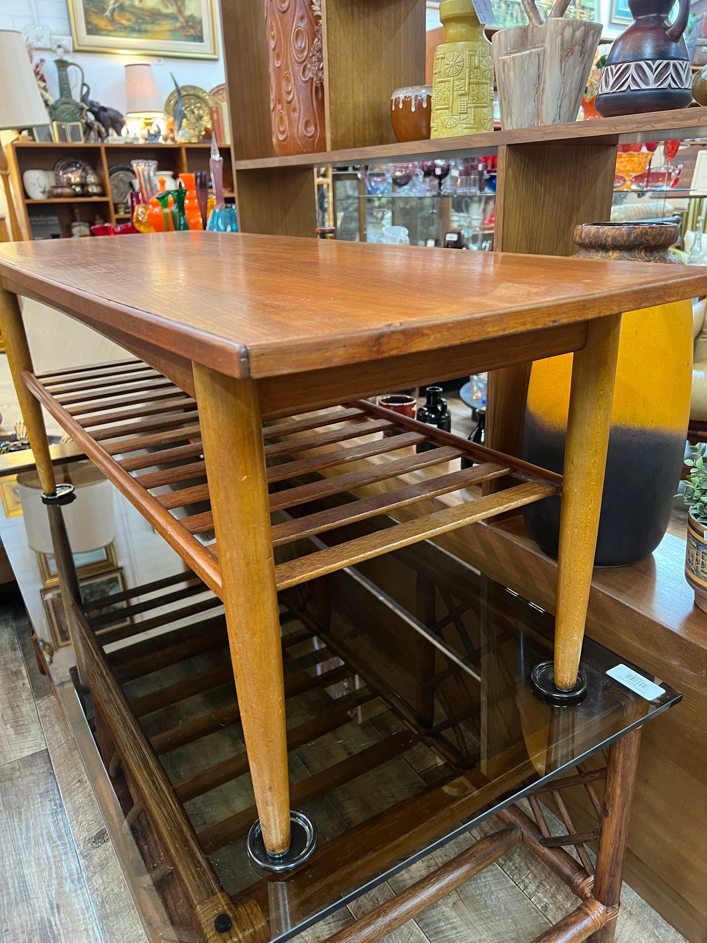 Teak Coffee Table with Slatted Magazine Rack