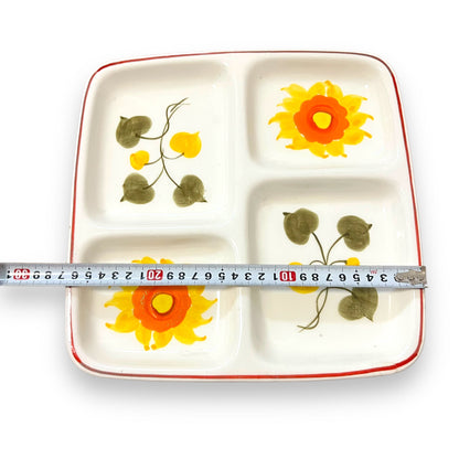Divided Plate with Hand-Painted Floral Design - Made in Japan