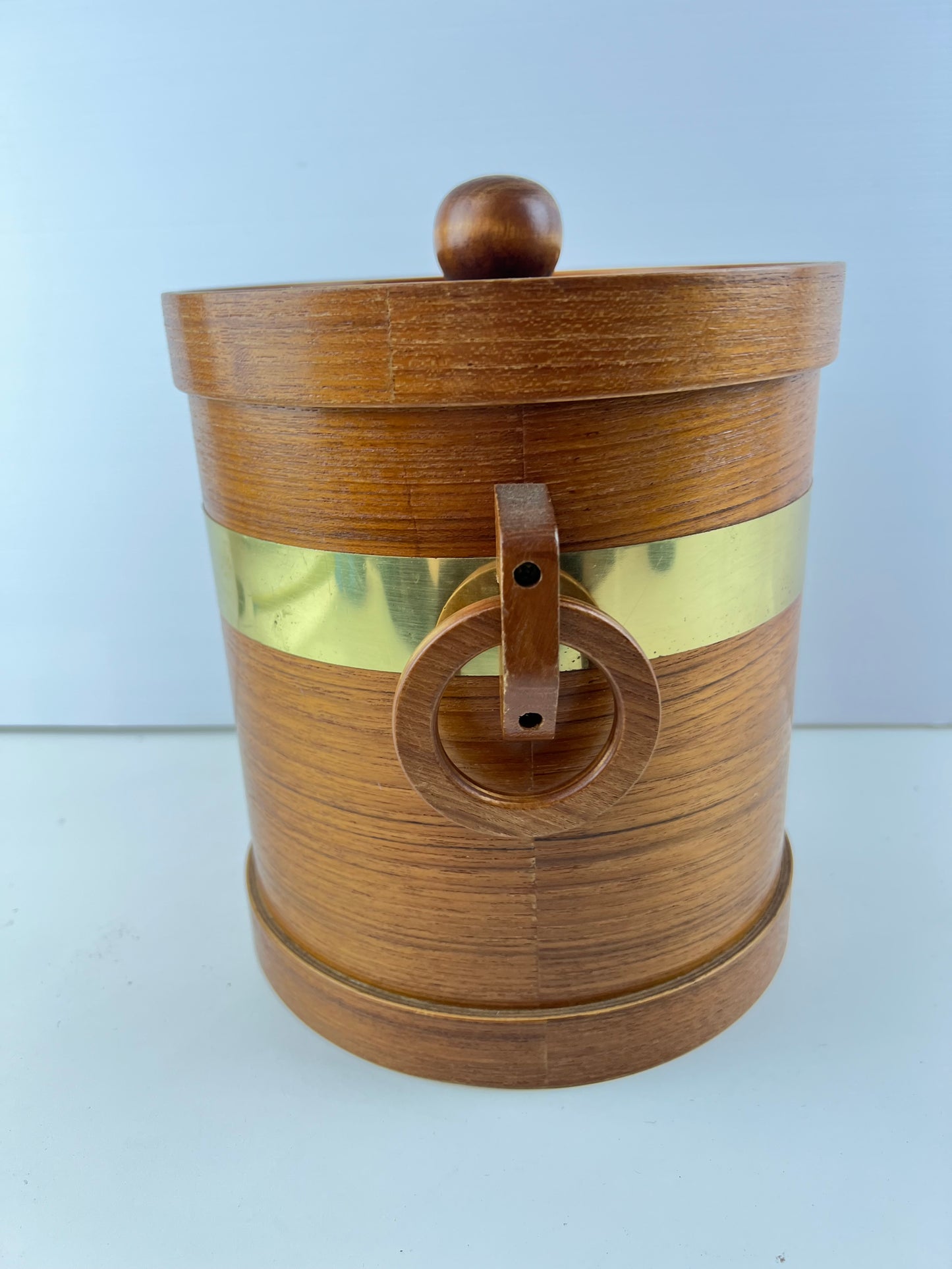 Timber & Brass Mid Century Ice Bucket with Ring Handles