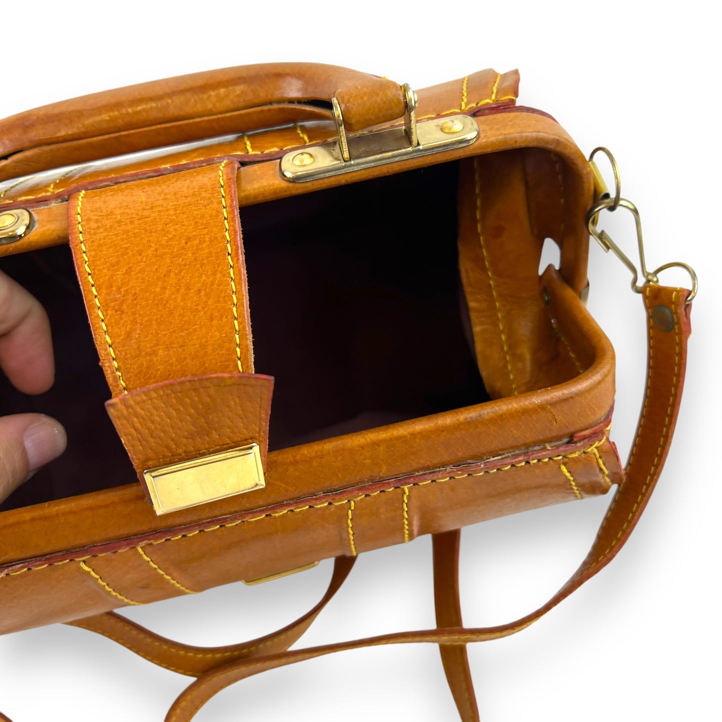 Structured Tan Leather Bag with Top Handle and Strap