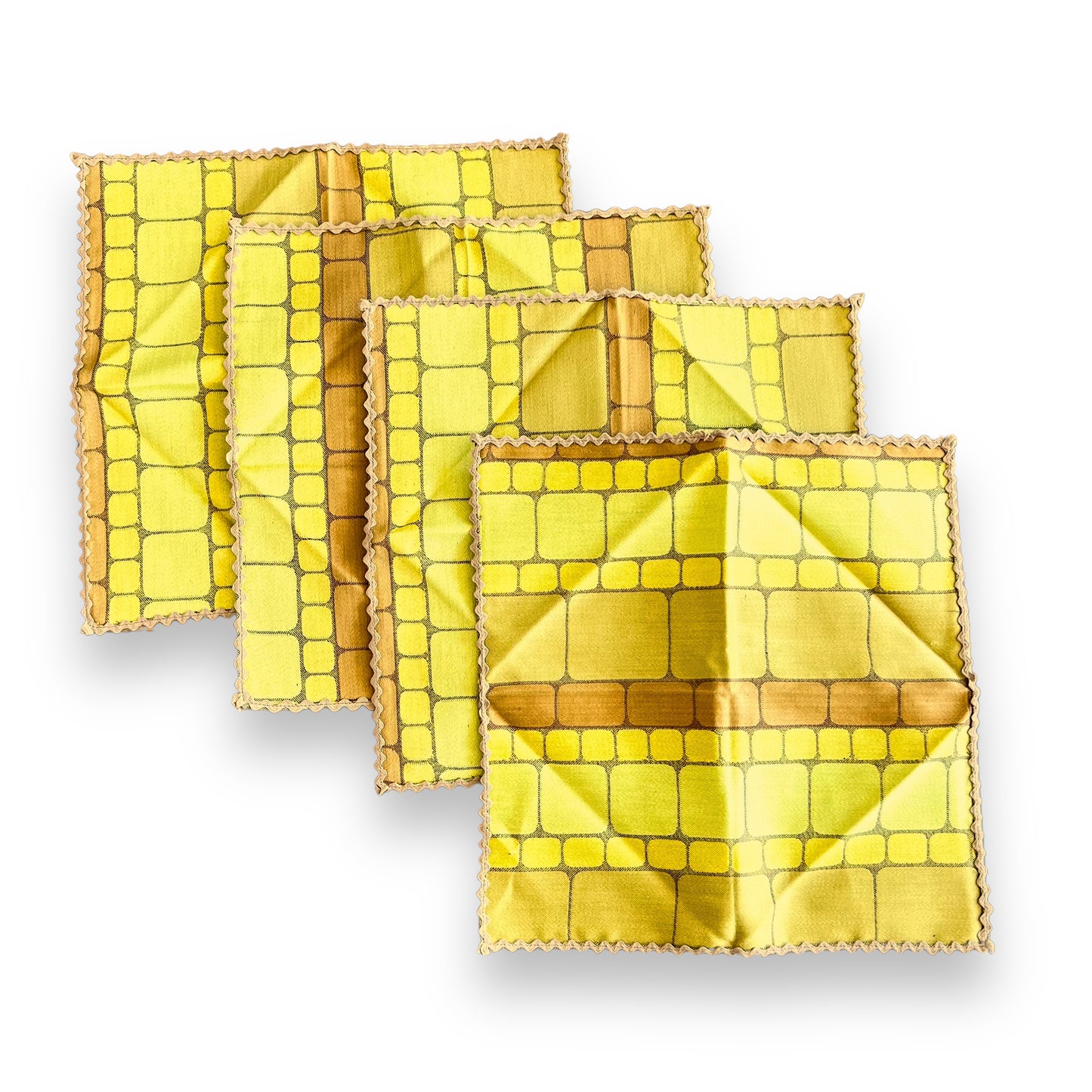 Set of 4 yellow and brown retro fabric napkins