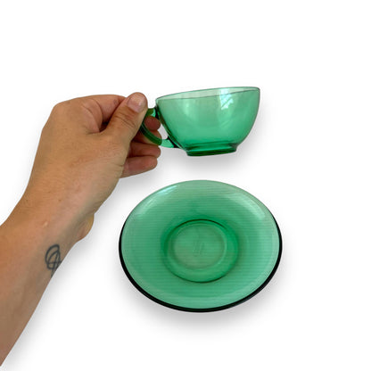Arcoroc France Green Glass Teacup & Saucer